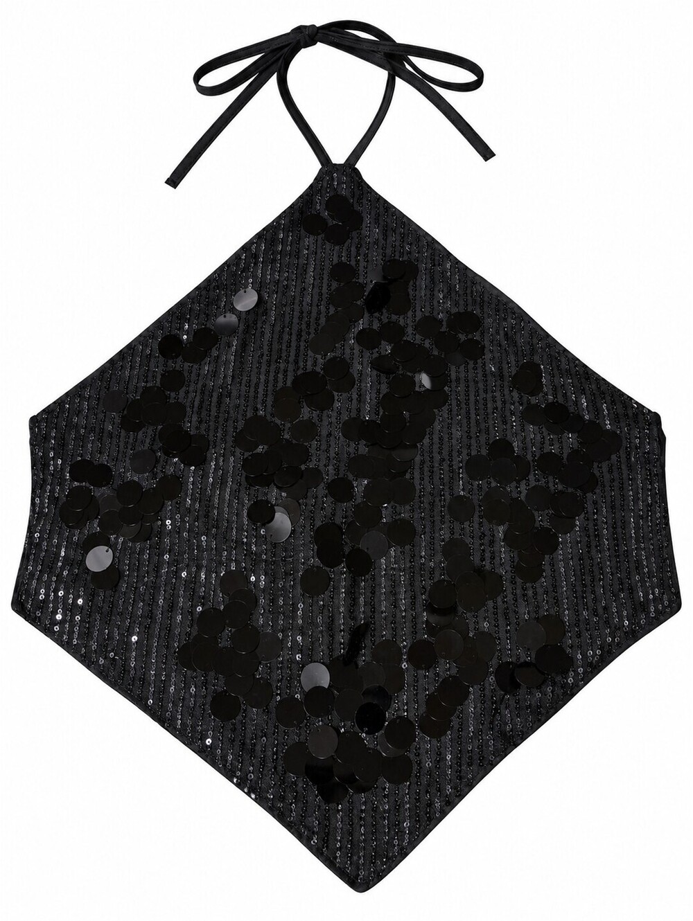 Shein Black Sequin Halter Neck Crop Top Medium